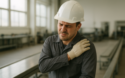 funcionario com dor forte no ombro