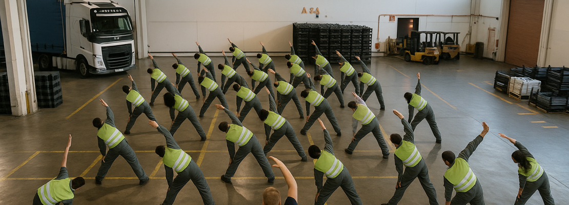 trabalhadores fazendo ginastica laboral