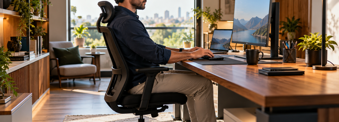 trabalhador confortavel home office trabalho remoto ergonomia correta